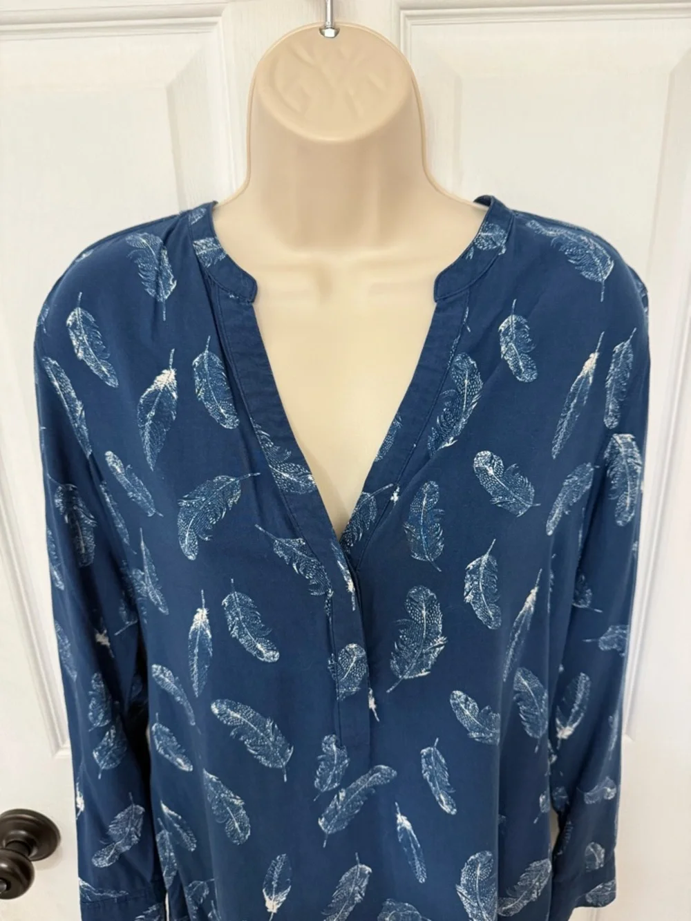 Banana Republic Feather Print Tunic Dress Blue Long Sleeve Size 6 - Picture 5 of 13